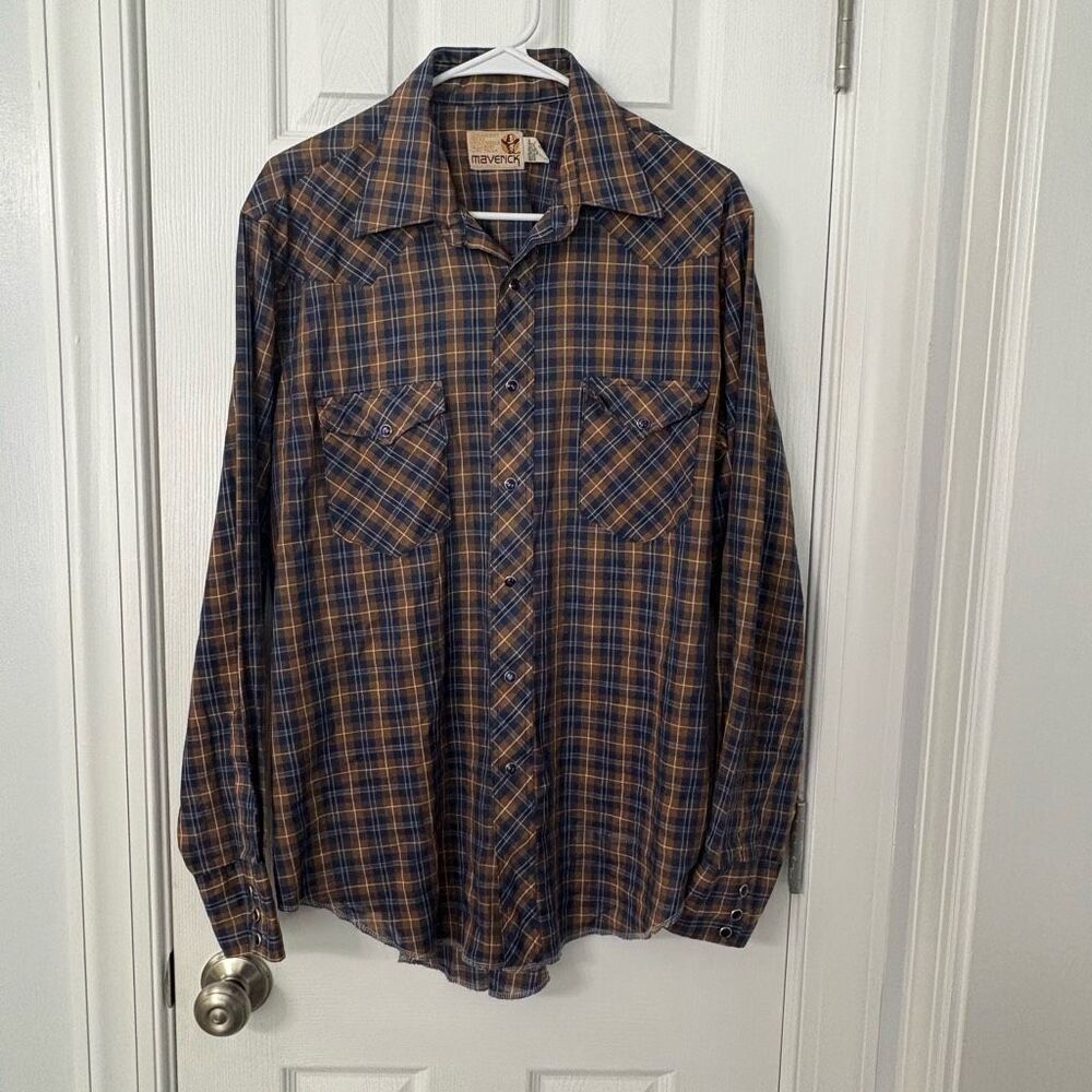 Vintage Maverick Western Snap Button Plaid Shirt Men’s L Long Sleeve USA Made